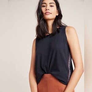 DOLAN / ANTHROPOLOGIE Black Lucy Tank with Split Back & Embroidered Sides -Sz XS
